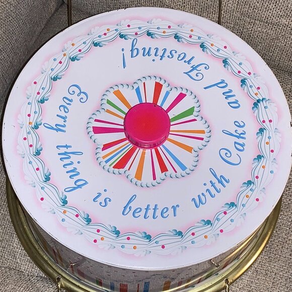 Department 56 "Every thing is Better with Cake and Frosting!" 12" Metal Cake Tin - Picture 2 of 4